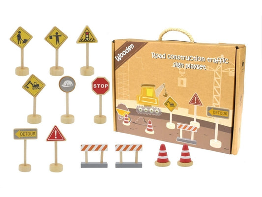 Wooden Road Construction Traffic Sign Playset