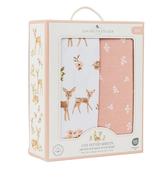 2pk Cot Fitted Sheets 100% Cotton - Sophia Garden