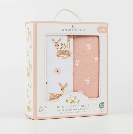 2pk Jersey Bassinet Fitted Sheets 100%Cotton - Sophia Garden