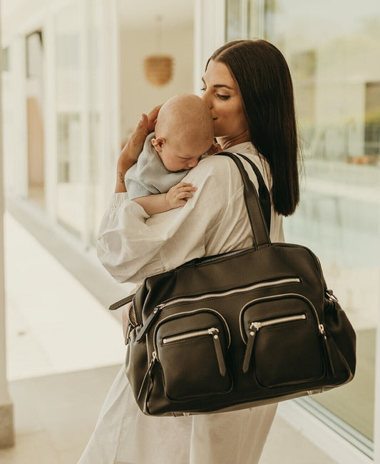 OiOi Faux Leather Carry All Nappy Bag - Black Dimple
