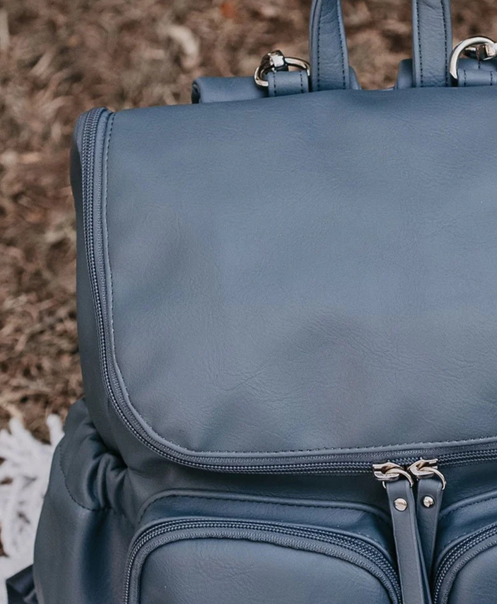 OiOi Vegan Leather Nappy Backpack - Stone Blue
