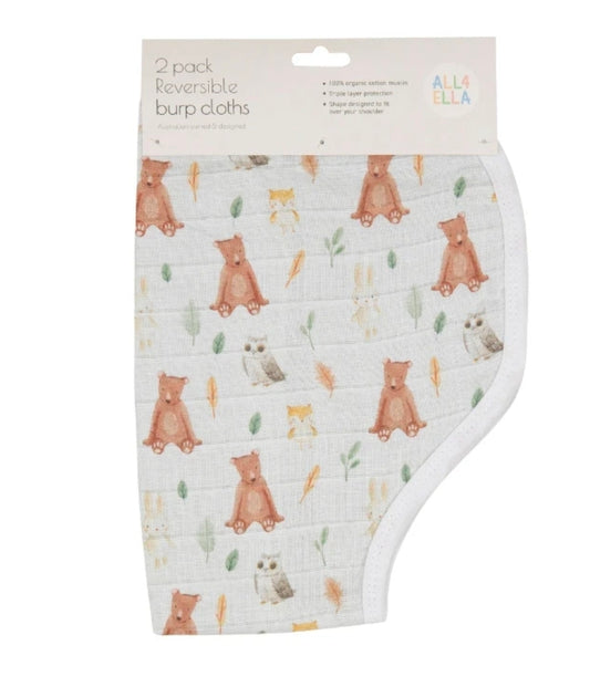 All4Ella - Burp Bib 2pk - Forest Friends