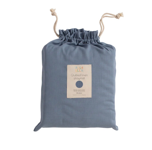 All4Ella Quilted Reversible Linen Playmat - Slate Blue