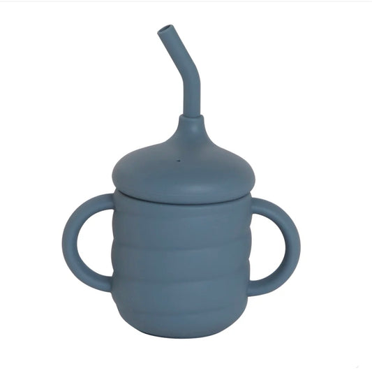 All4Ella - Silicone Sippy Cup with Straw - Slate Blue
