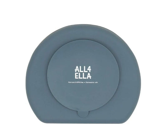 All4Ella - Silicone Plate With Straw & Spoon - Slate Blue