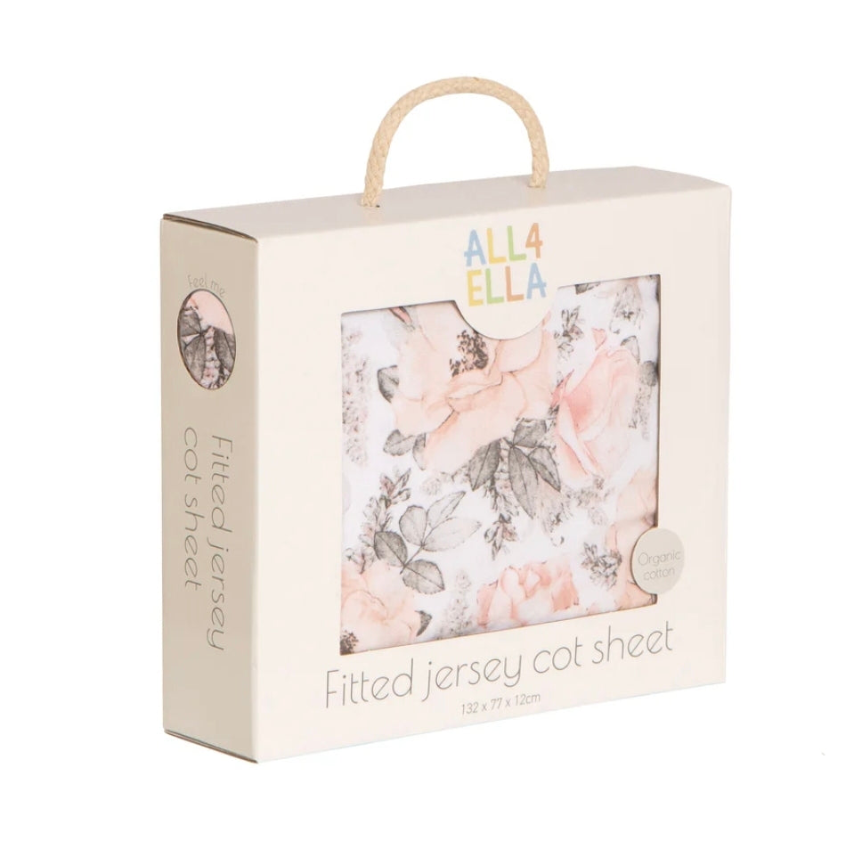 All4Ella - Fitted Jersey Cot Sheet - Soft Florals