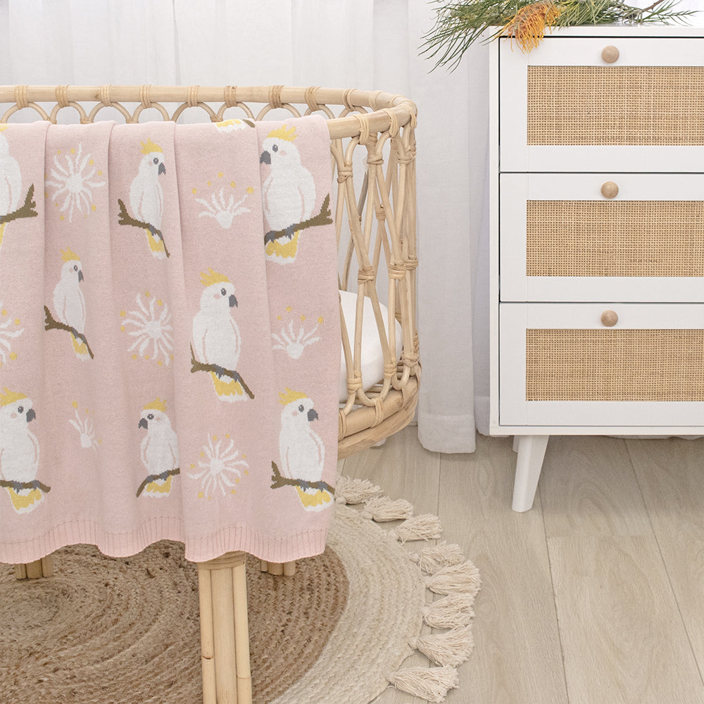 Australiana Baby Blanket - Cockatoo/Blush