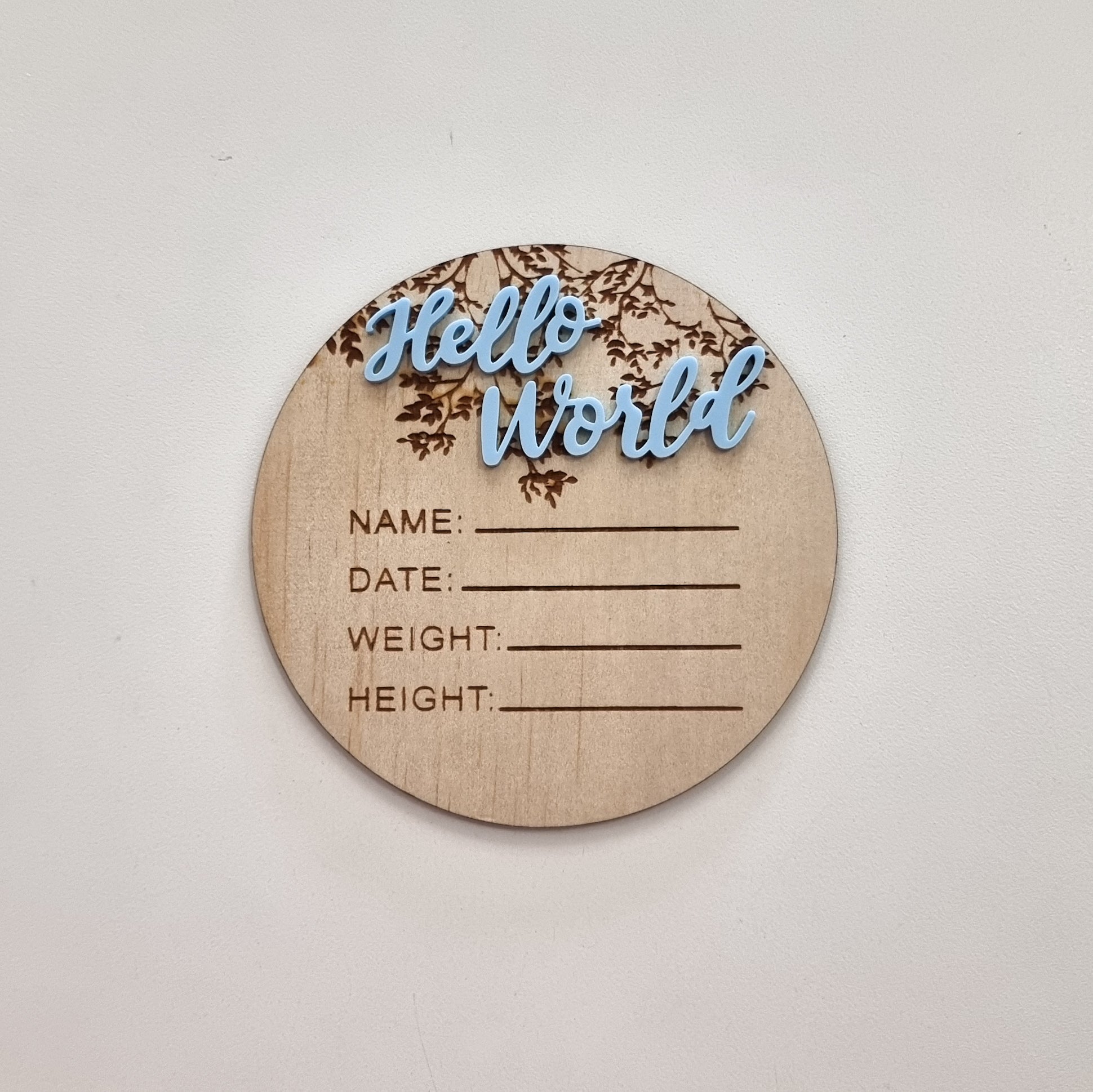“Hello world” Acrylic announcement disc - Blue