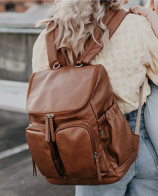 OiOi  Vegan Leather Nappy Backpack - Tan