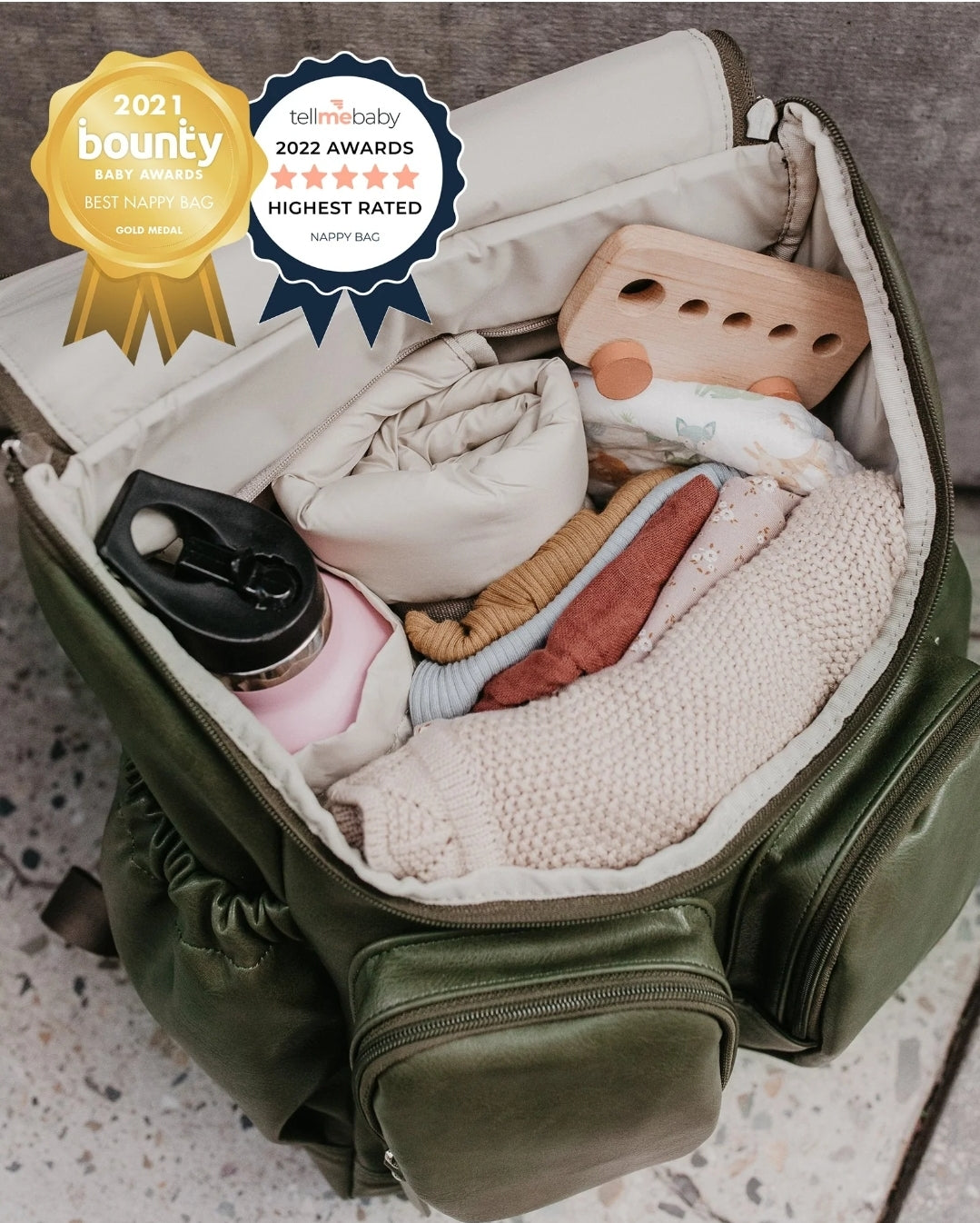 OiOi Vegan Leather Nappy Backpack - Olive