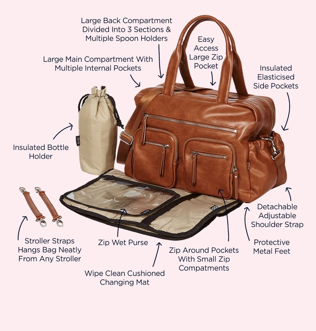 OiOi Vegan Leather Carry All Nappy Bag - Tan