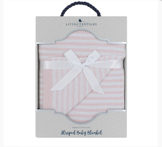 Living Textiles - Striped Baby Blanket- Pink /White