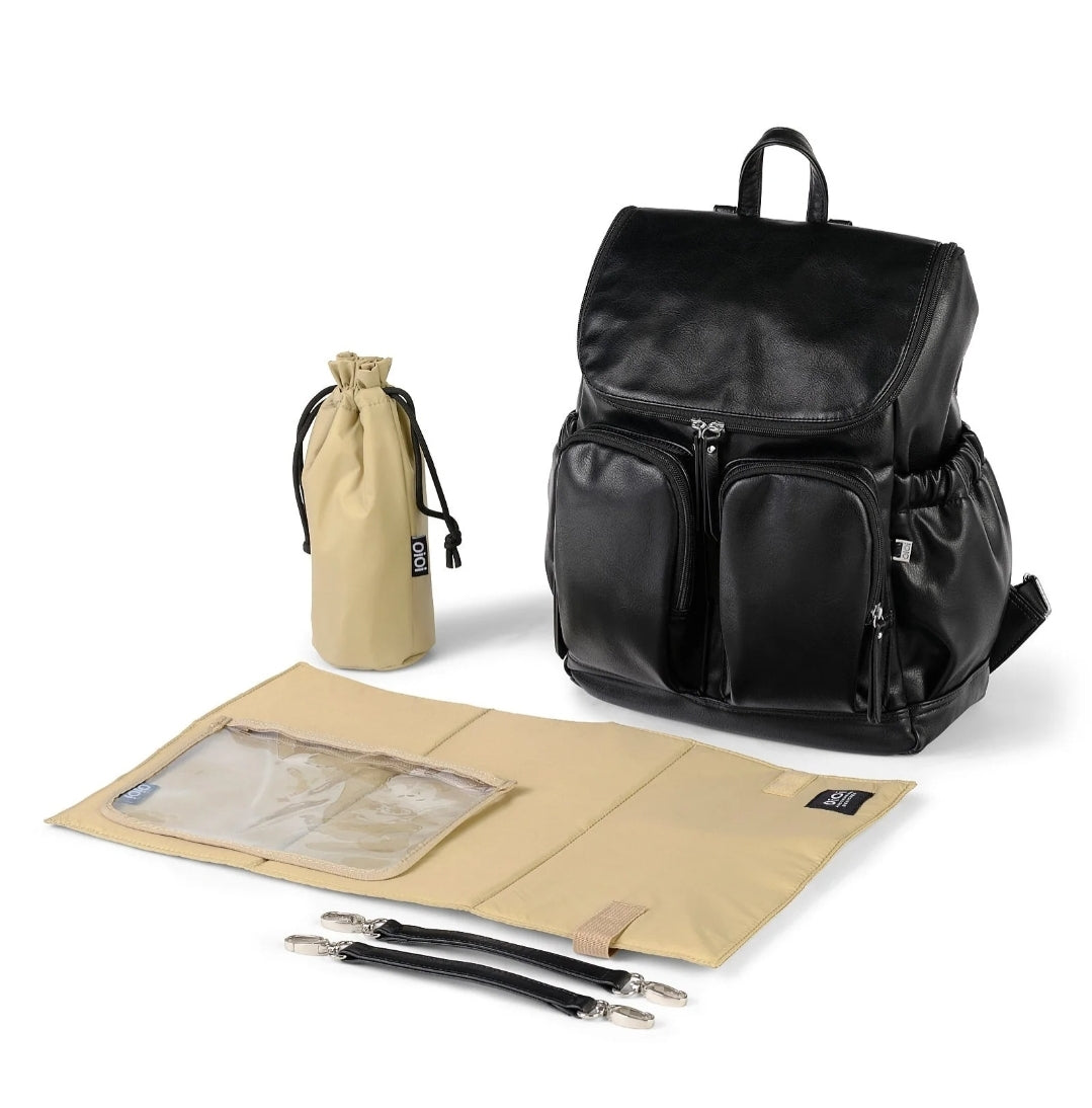 OiOi  Signature Vegan Leather Nappy Backpack - Black Dimple