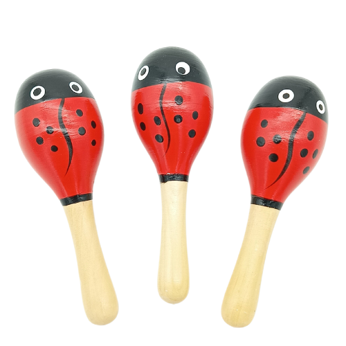 Wooden Maraca Small - Lady Bug Red