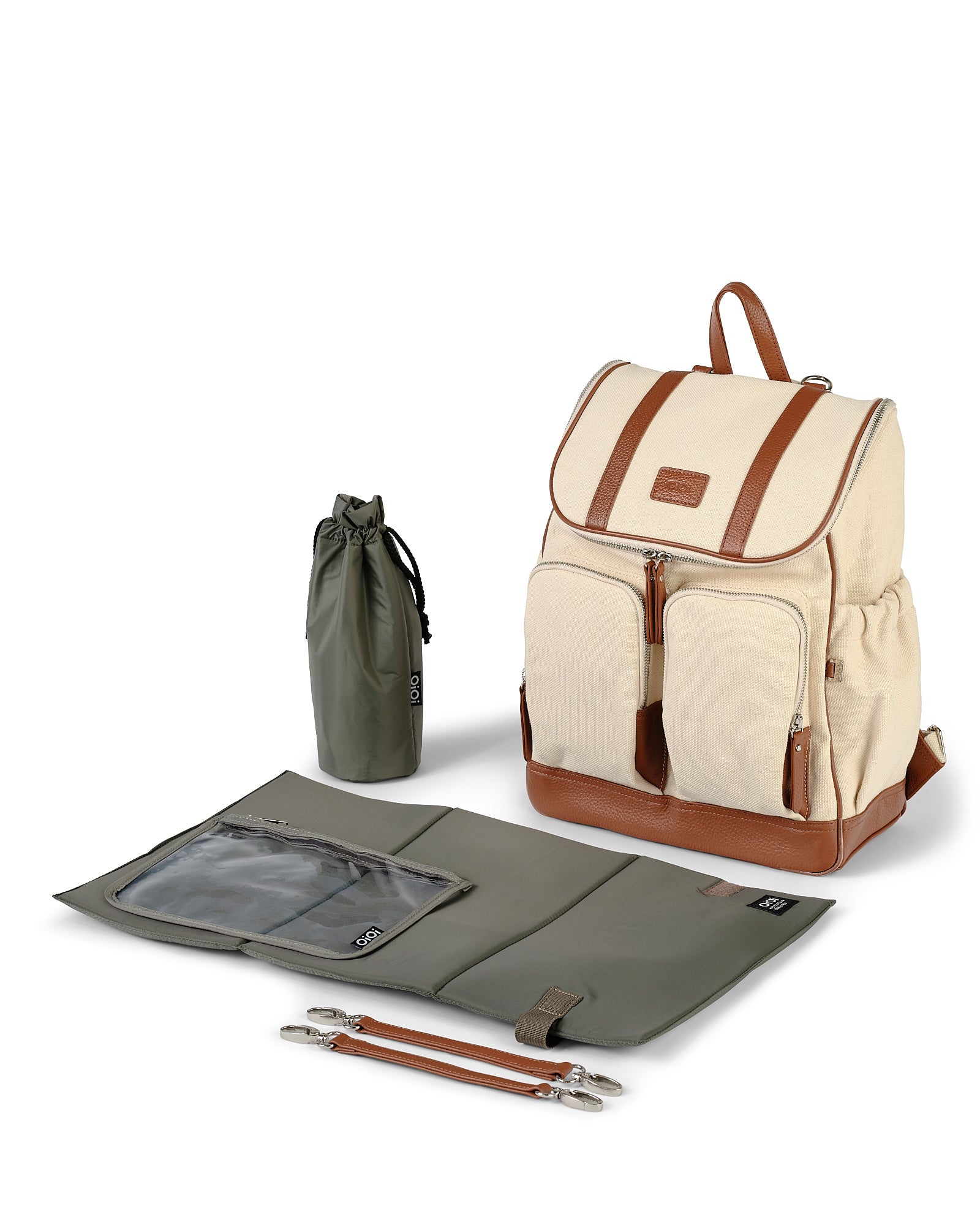 OiOi Natural Canvas Backpack - Chestnut Trim
