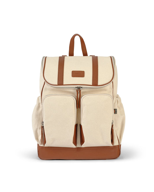 OiOi Natural Canvas Backpack - Chestnut Trim