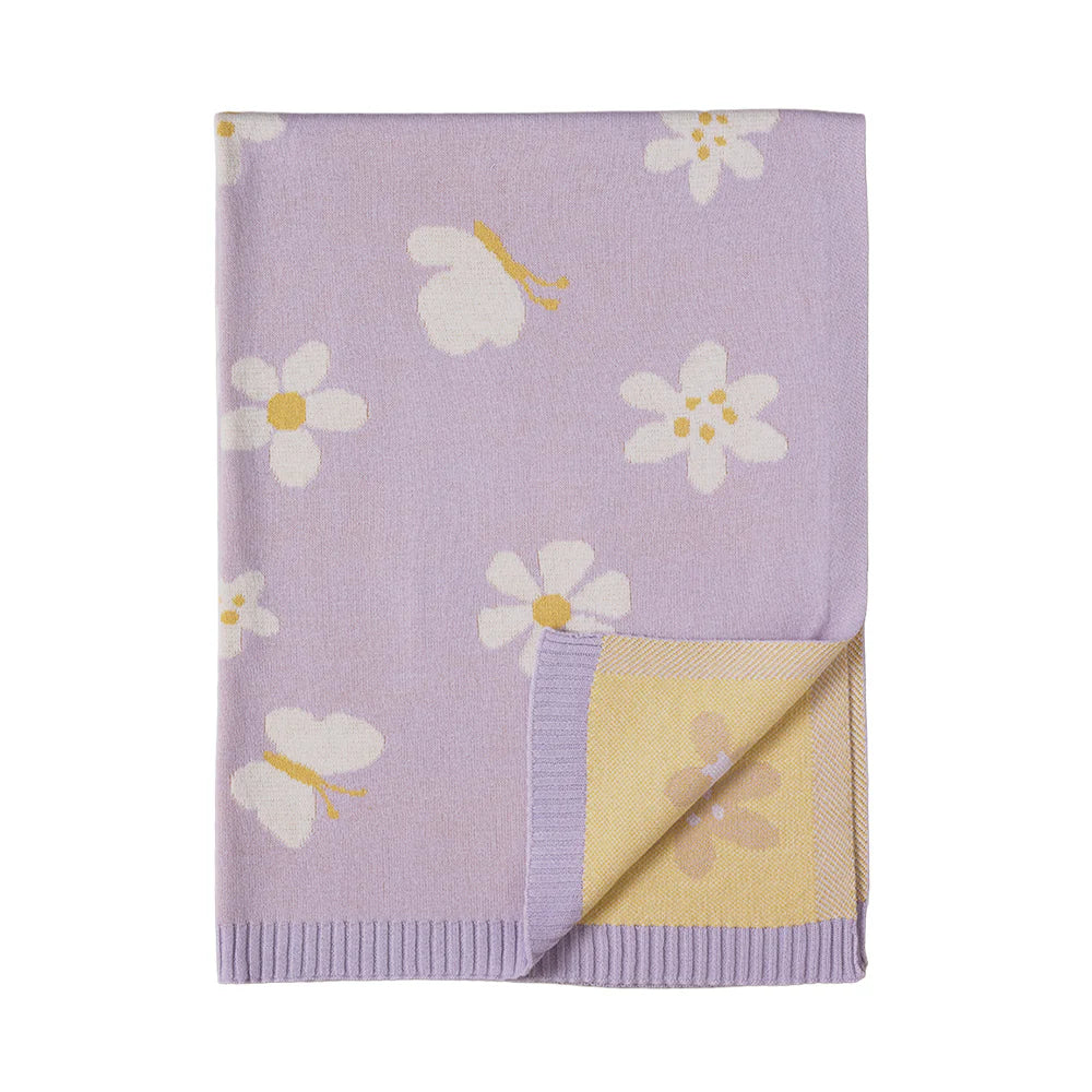 Living Textiles - Pram Knitted Blanket - Lilac Daisy Dreams