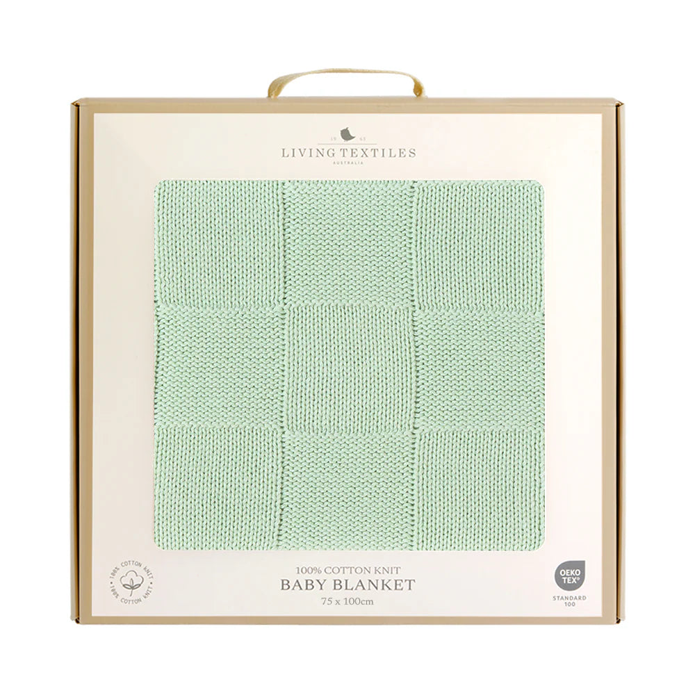 Living Textiles - Pram Knitted Blanket - Checkered Seafoam