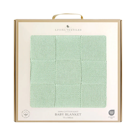 Living Textiles - Pram Knitted Blanket - Checkered Seafoam