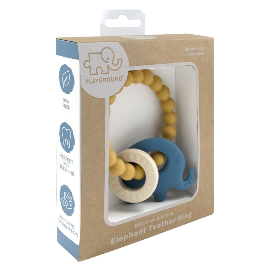 Silicone Elephant Teether - Steel Blue