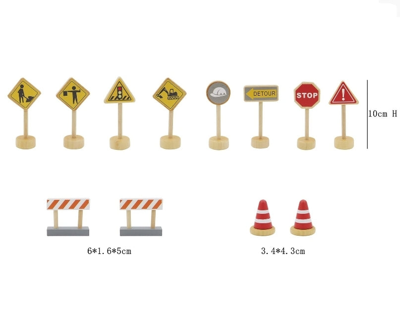Wooden Road Construction Traffic Sign Playset