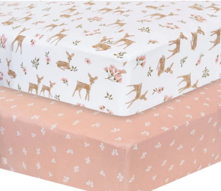 2pk Cot Fitted Sheets 100% Cotton - Sophia Garden