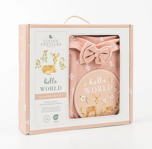 Hello World Newborn Gift Set - Dusty Rose Flowers