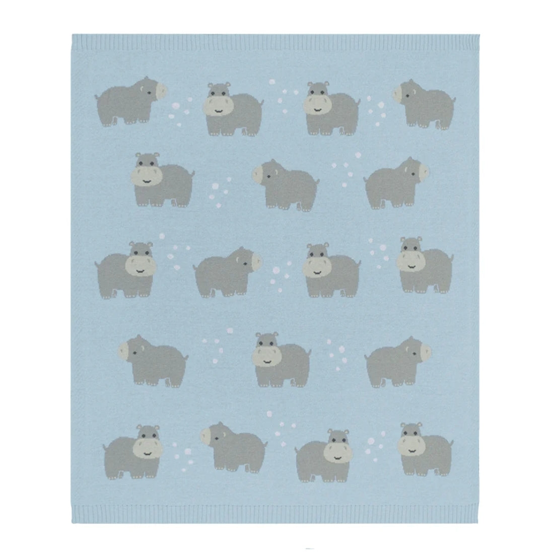 Whimsical Baby Blanket - Hippo/Blue