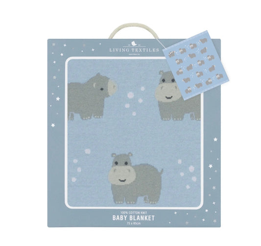 Whimsical Baby Blanket - Hippo/Blue