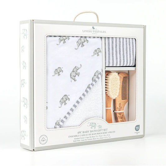 4pc Baby Bath Gift Set - Grey Elephants/ Stripes