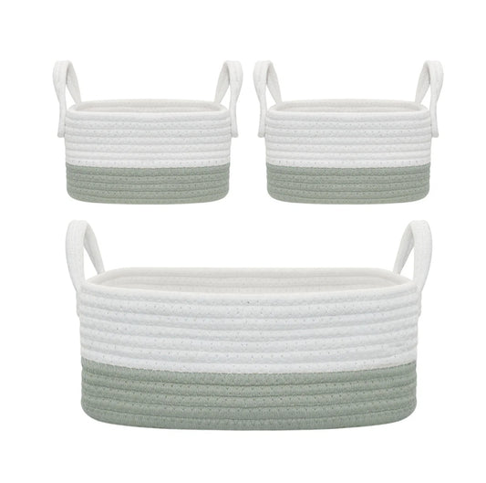 Cotton Rope 3pc Storage Set - Sage/White