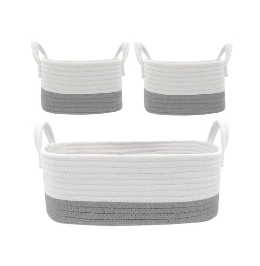 Cotton Rope 3pc Storage Set - Grey/White