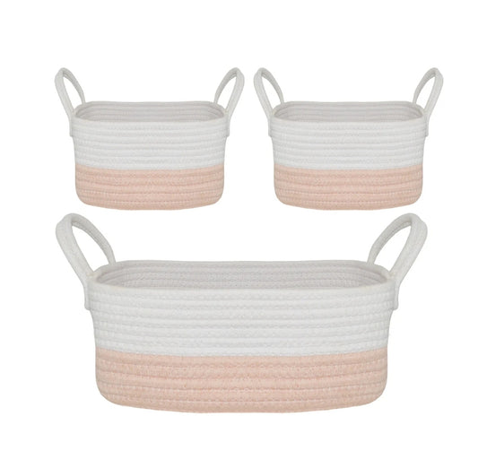 Cotton Rope 3pc Nursery Storage Set - Blush/White