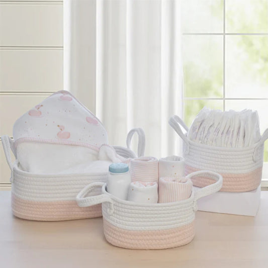 Cotton Rope 3pc Nursery Storage Set - Blush/White