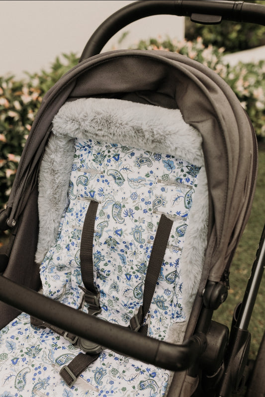 OiOi Cozy Fleece Pram Liner - Blue Paisley