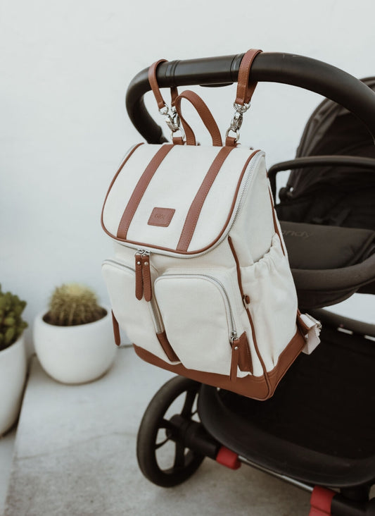 OiOi Natural Canvas Backpack - Chestnut Trim