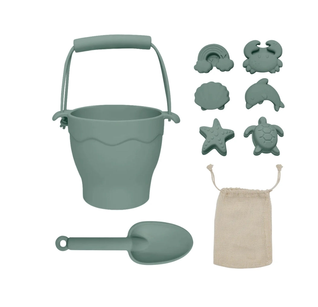 Playground - Silicone Bucket & Spade Set - 8pc - Sage