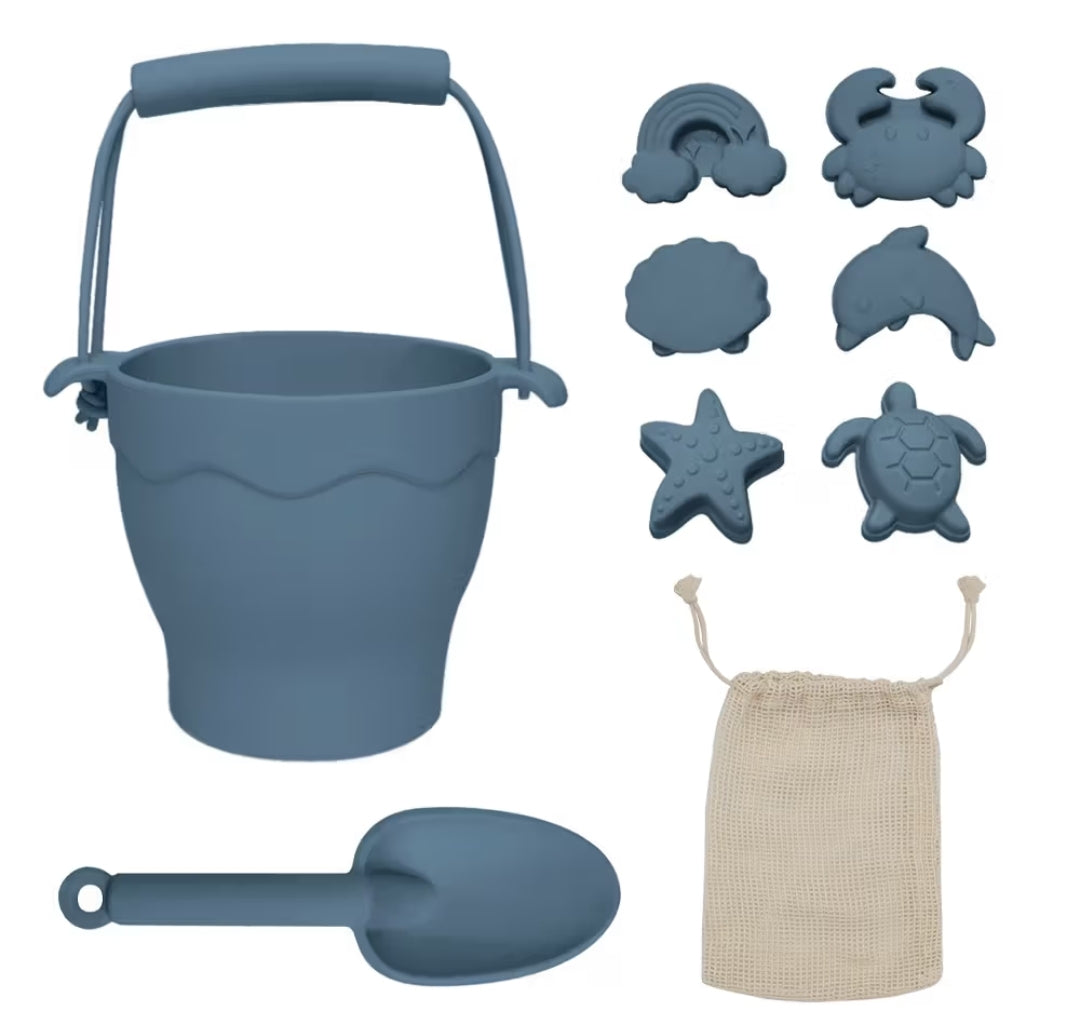 Playground - Silicone Bucket & Spade Set - 8pc - Steel Blue