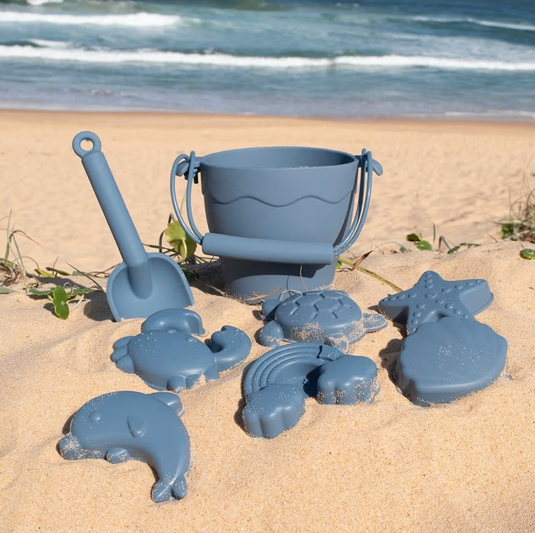 Playground - Silicone Bucket & Spade Set - 8pc - Steel Blue