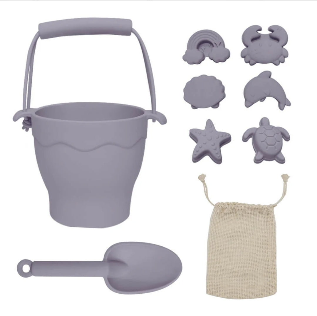 Playground - Silicone Bucket & Spade Set - 8pc - Lilac