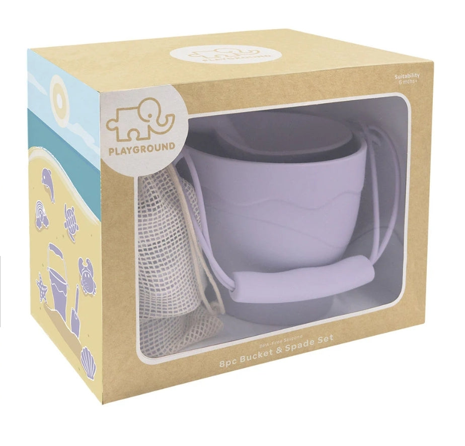 Playground - Silicone Bucket & Spade Set - 8pc - Lilac