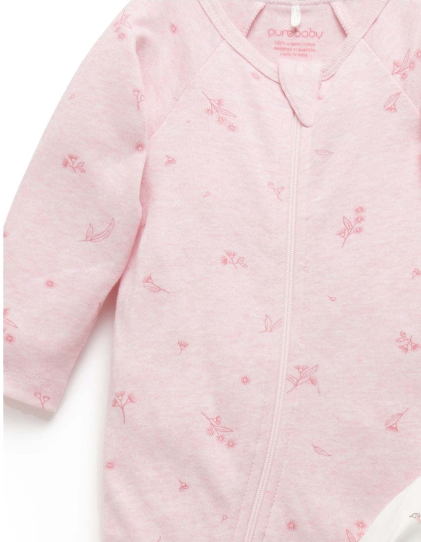 Purebaby - 2Pack Zip Growsuit - Pale Pink/Blossom
