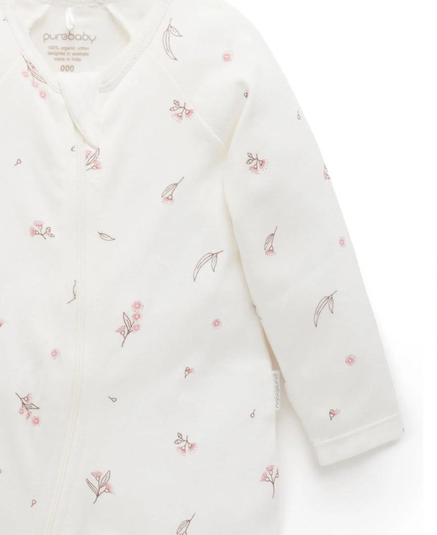Purebaby - 2Pack Zip Growsuit - Pale Pink/Blossom