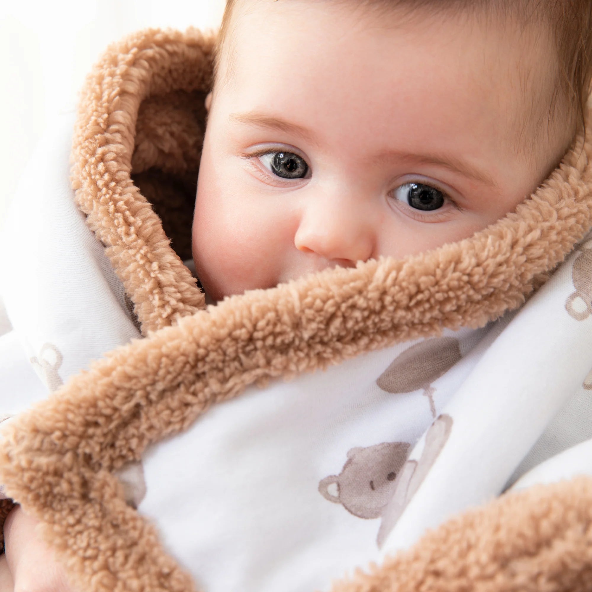 Living Textiles - Organic Sherpa Pram Blanket - Cuddly Bear