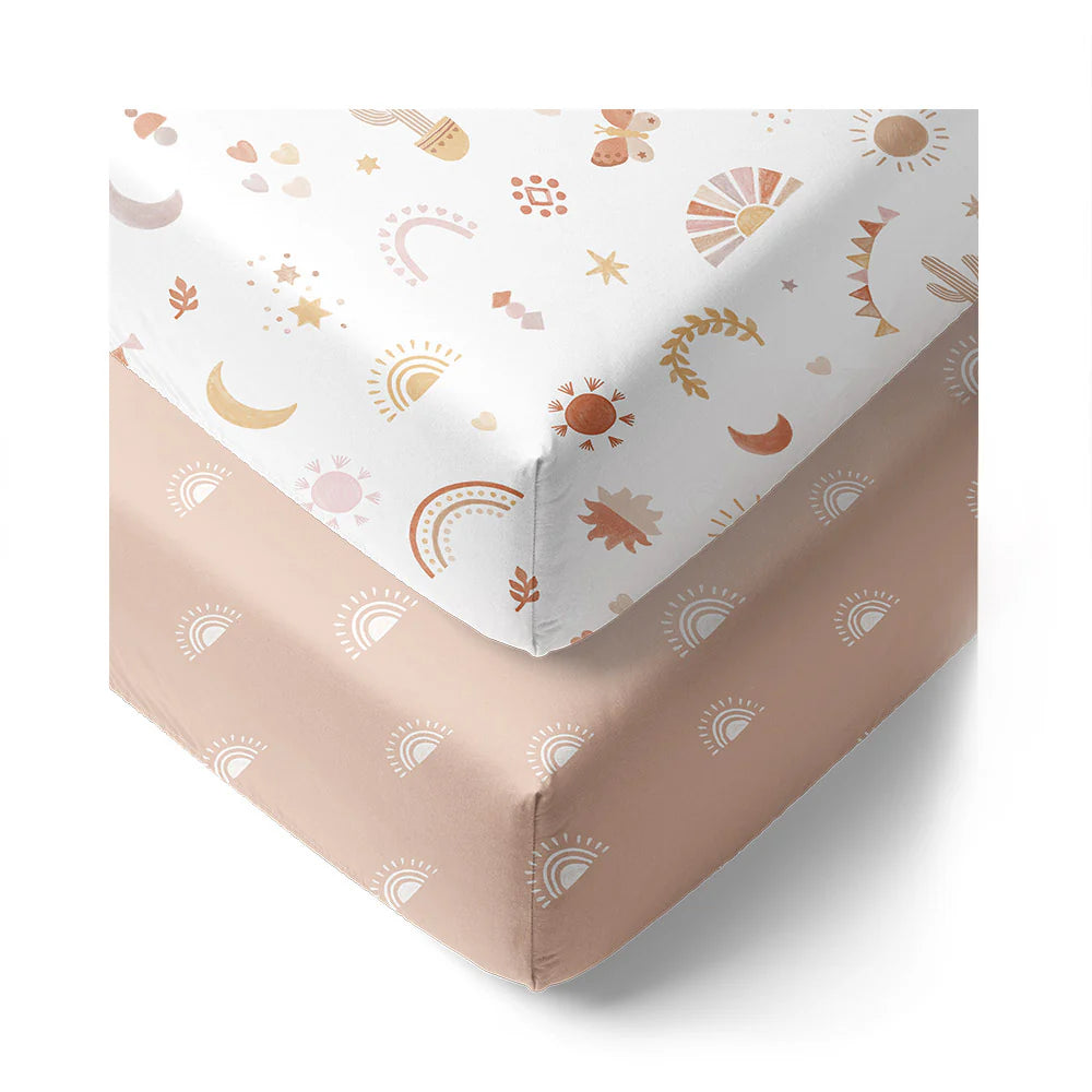 Living Textiles - 2pk Cot Organic Cotton Fitted Sheets - Bohemian Bliss