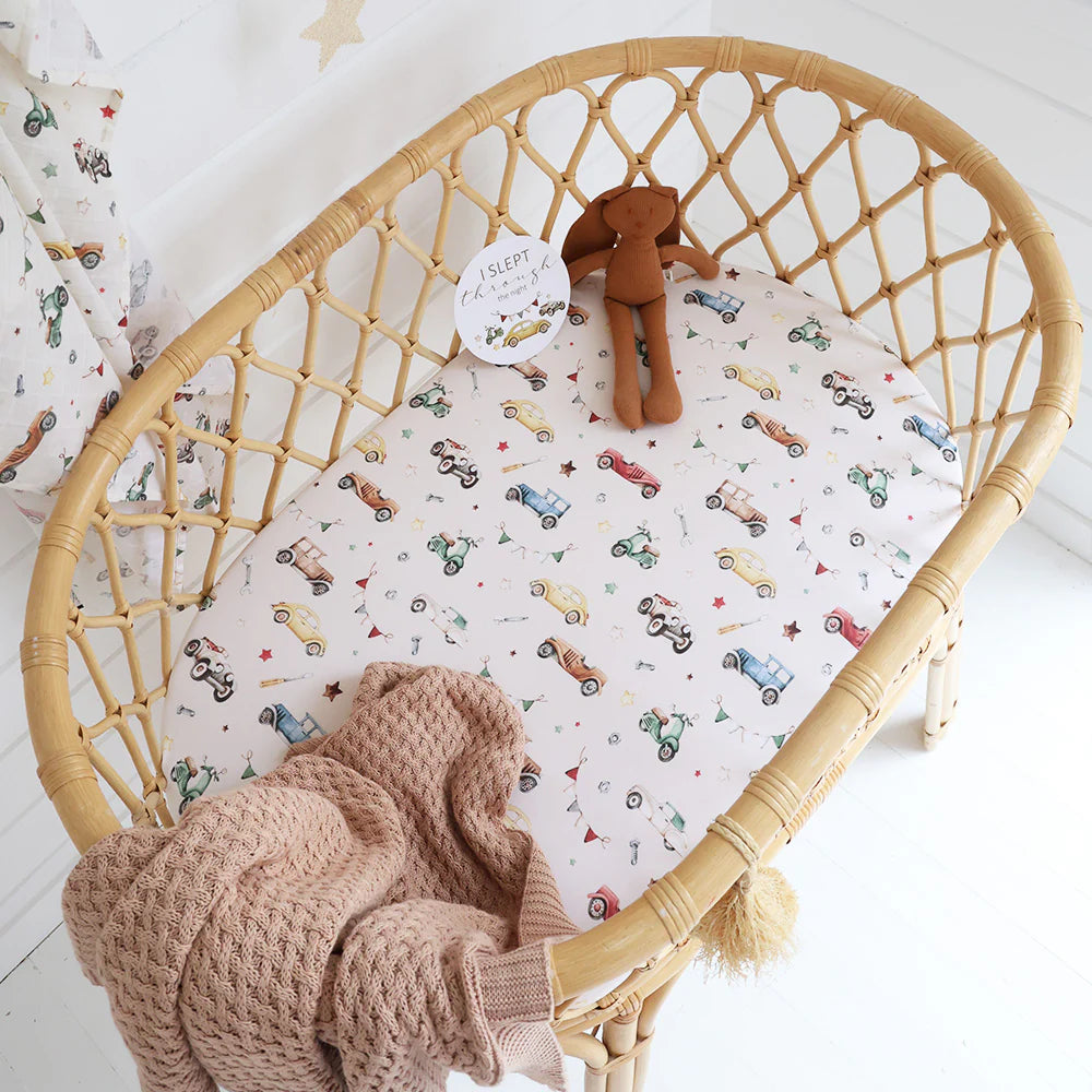 Snuggle Hunny Kids - Organic Bassinet Sheet - Vintage Cars