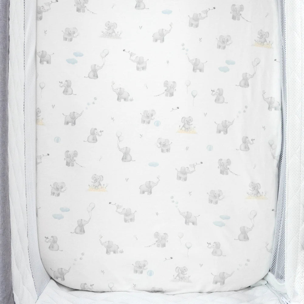 Living Textiles - 2Pk Organic Bedside Sleeper Fitted Sheets  - Elephant Play Time