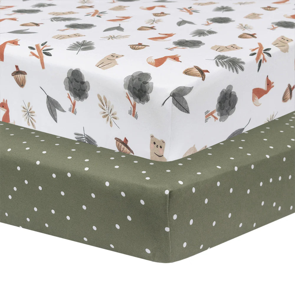 Living Textiles - 2pk Cot Fitted Sheets 100%Cotton - Forest Retreat