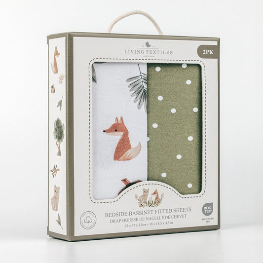 Living Textiles - 2 Pack - Bedside Sleeper/Bassinet Fitted Sheets - Forest Retreat