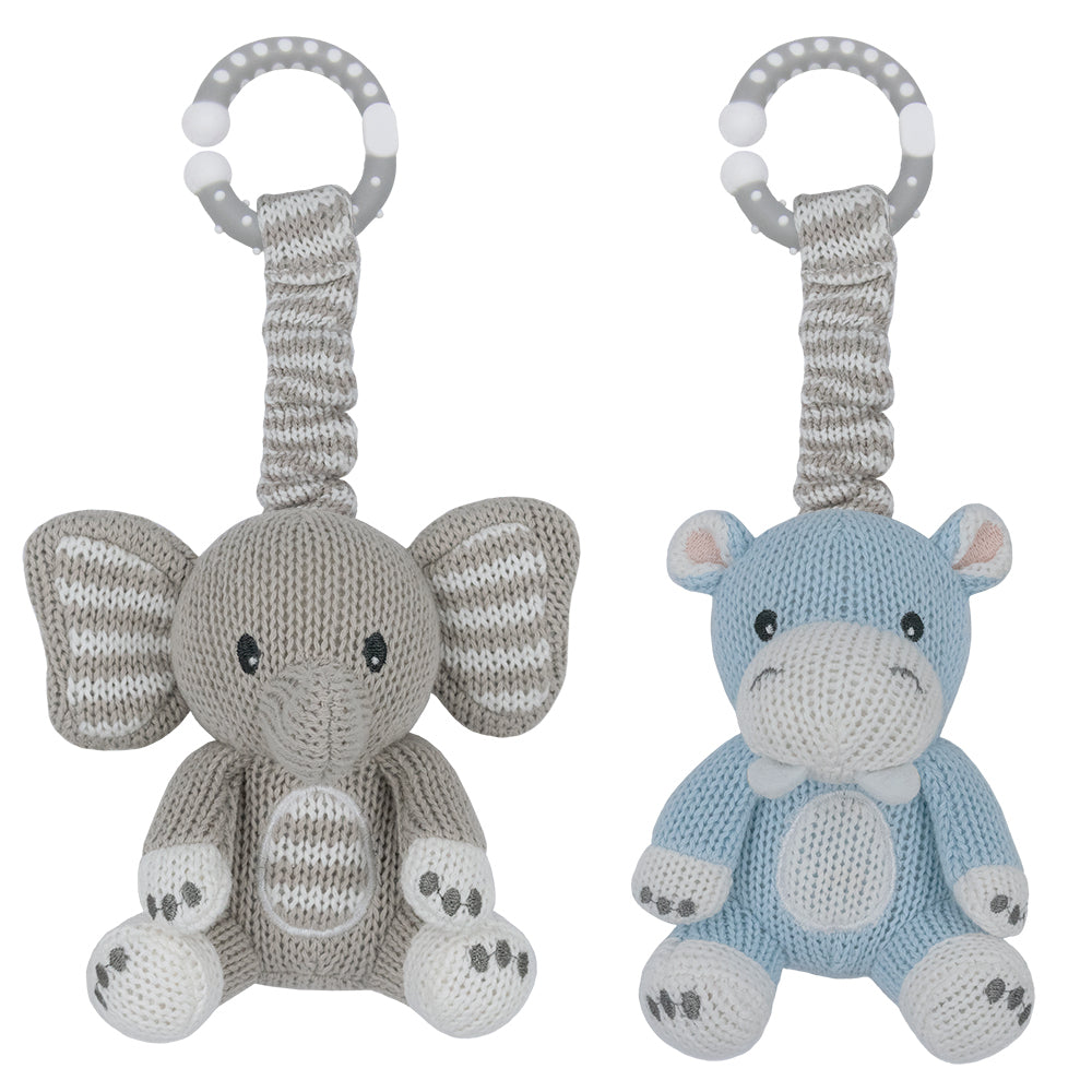 2pk Stroller toys - Elephant & Hippo